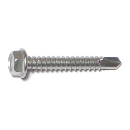 Midwest Fastener Self-Drilling Screw, #12 x 1-1/2 in, Plain Stainless Steel Flange Hex Head External Hex Drive 53629